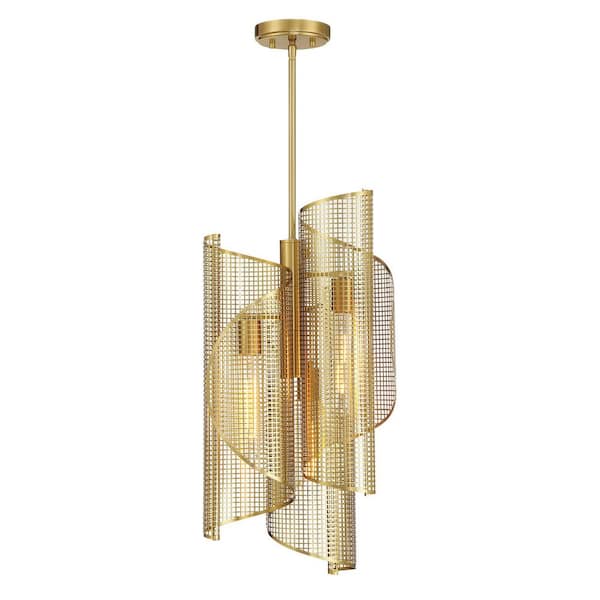 Hillbourne 3-Light Warm Brass Contemporary Industrial Pendant with Metal Ribbon Shades