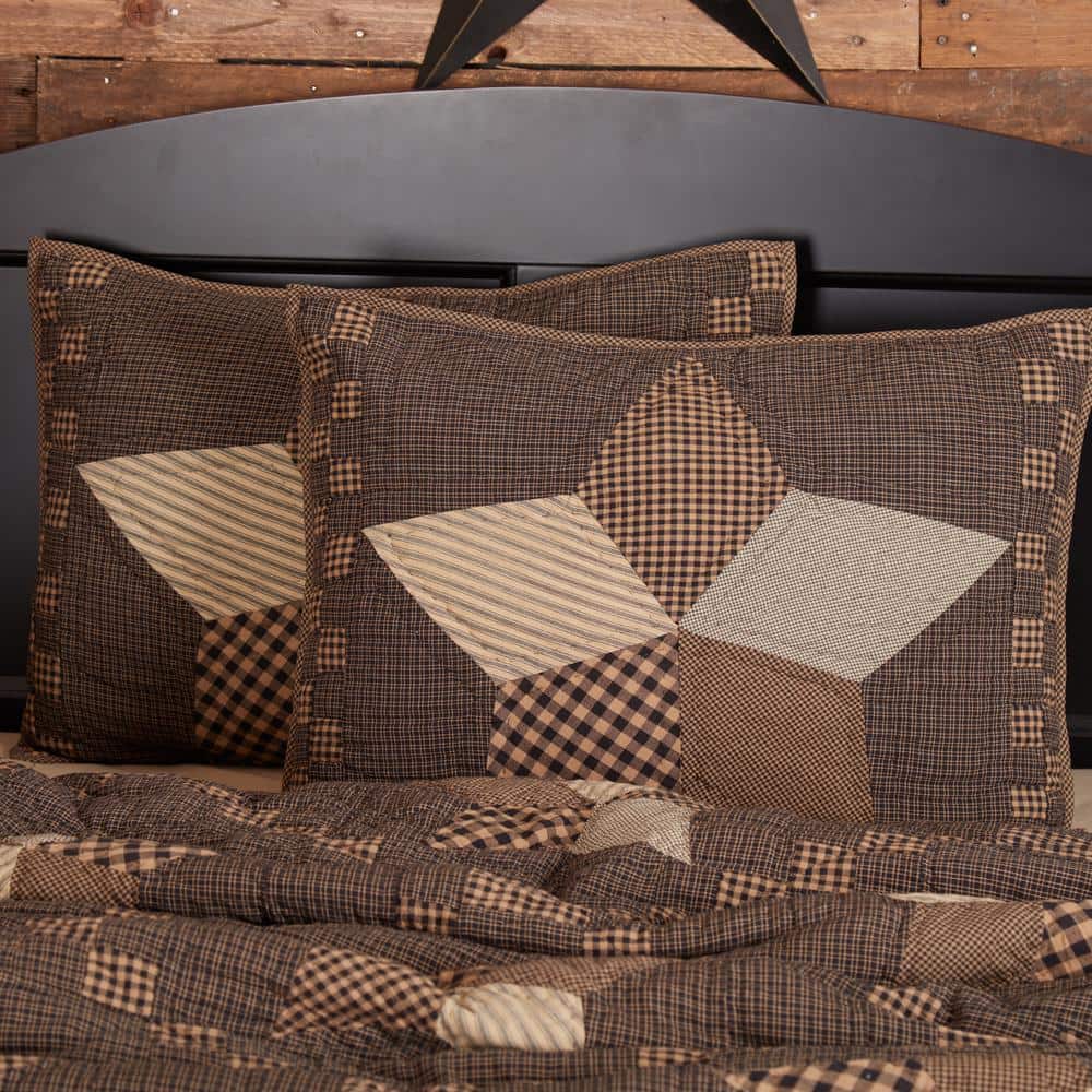 Farmhouse Star Quilted Cotton Standard Sham in Charcoal and Tan
