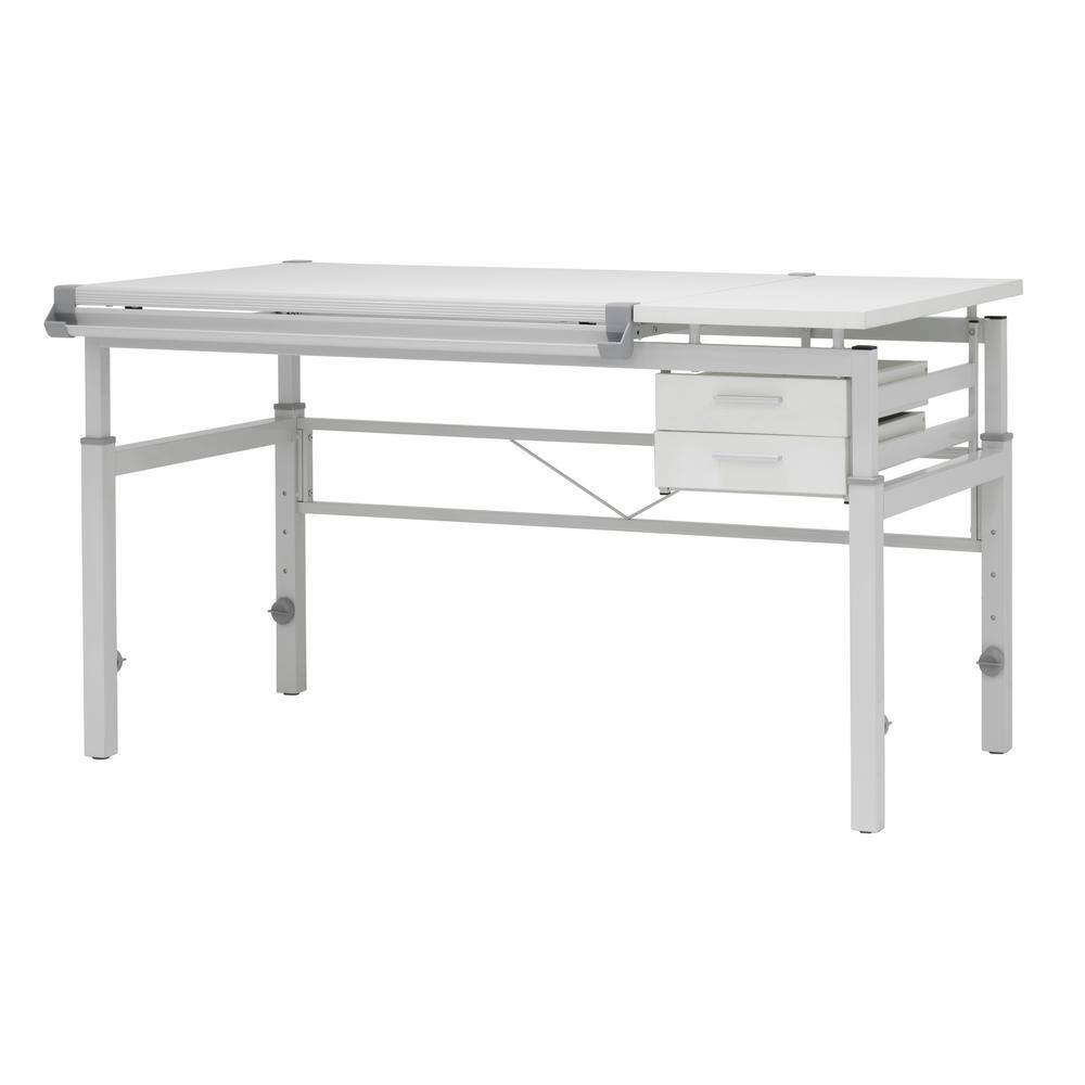 CraftMaster Adjustable Wood Drafting Table with Dual Top and Storage Drawers