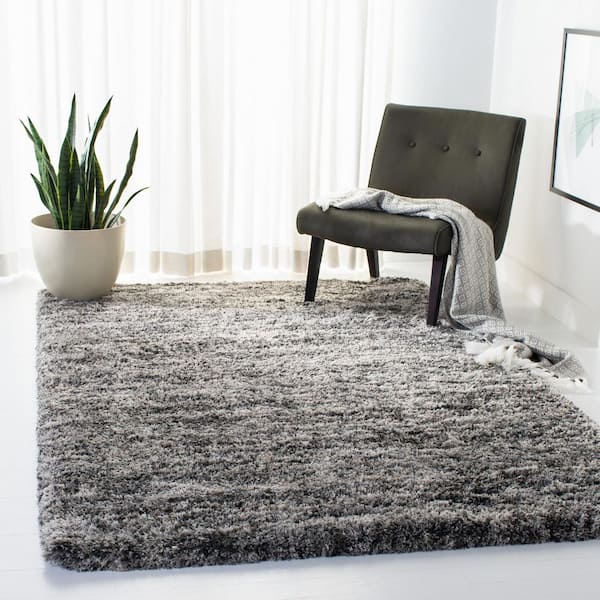 Iceland Shag 8 ft. x 8 ft. Gray/Dark Gray Abstract Distressed Square Area Rug