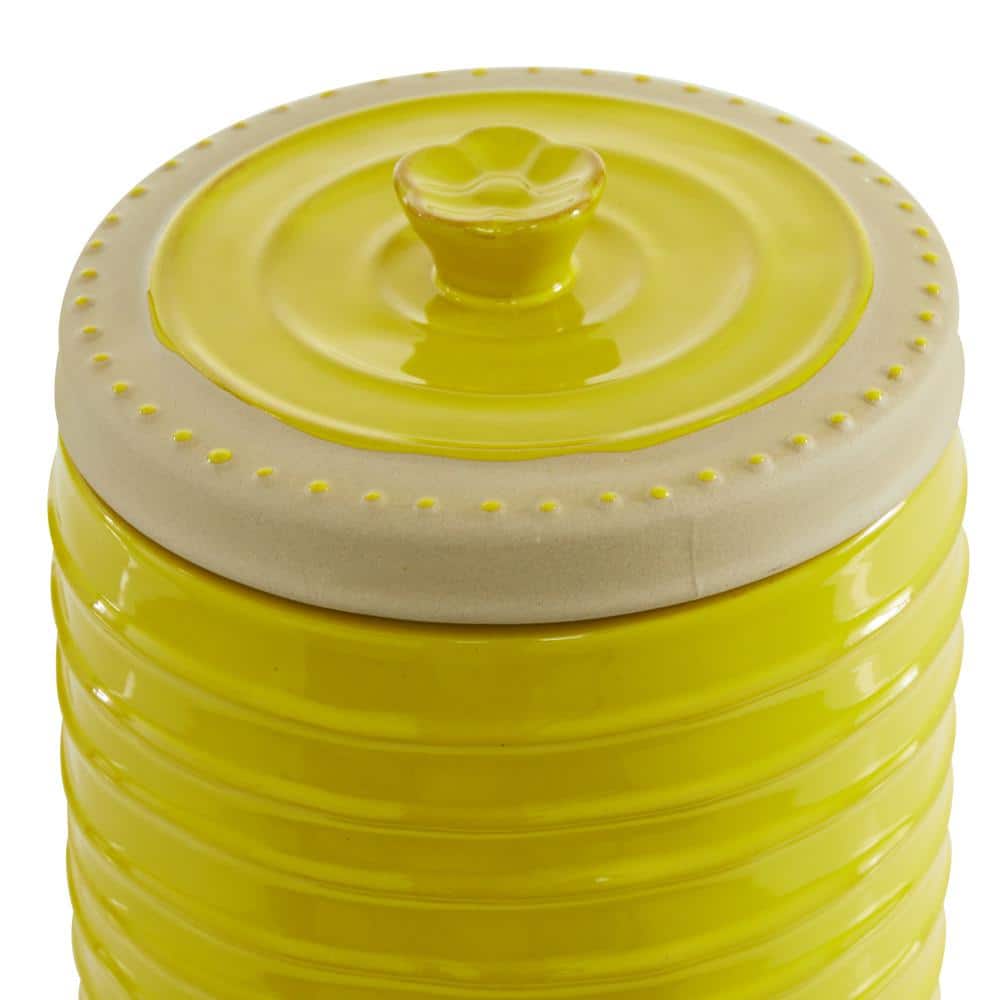 Yellow Ceramic Farmhouse Canister Set with Grooves