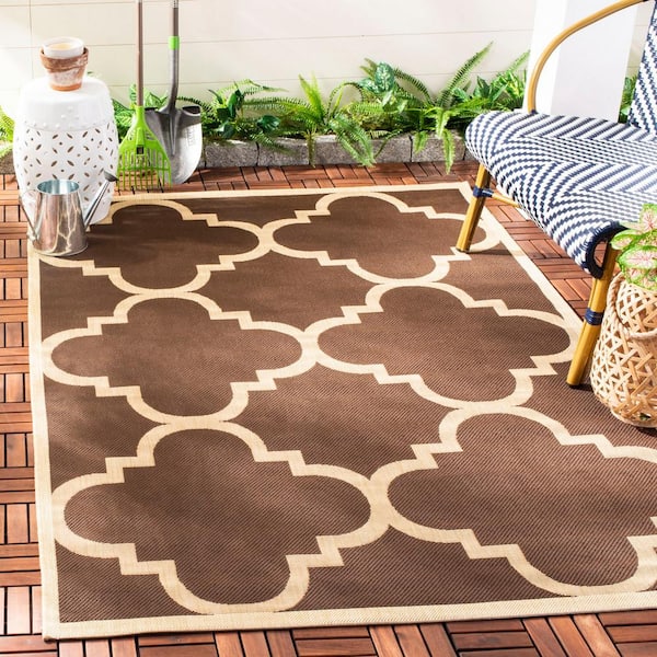 Courtyard Dark Brown 9 ft. x 12 ft. Geometric Indoor/Outdoor Patio  Area Rug