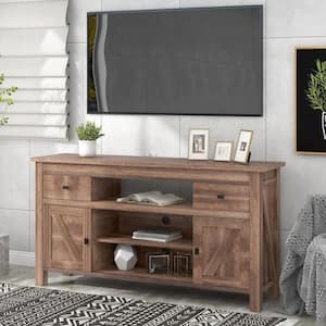 57.90 in. Barnwood TV Stand with 2-Drawers Fits TV's up to 65 in. with Open Style Shelves Sliding Doors