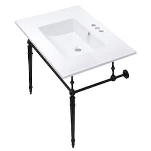 Edwardian 31 in. Ceramic Vanity Top with Brass Console Legs in Matte Black