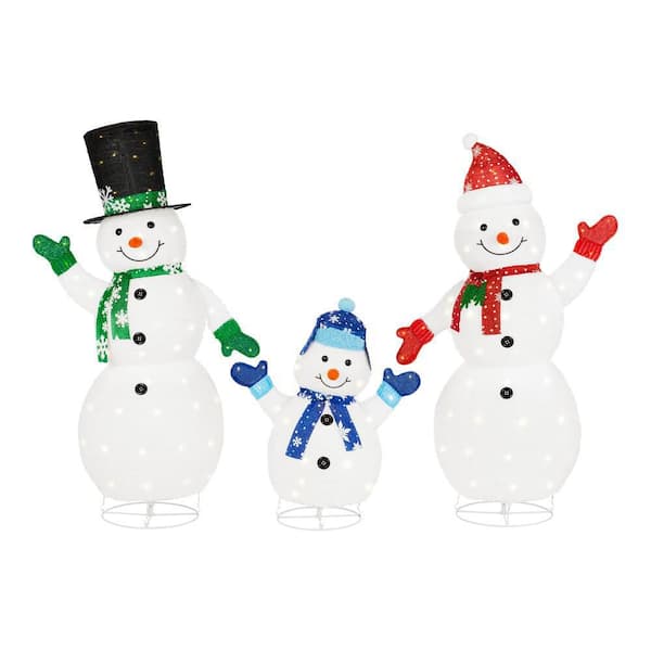 3-Piece Yuletide Lane LED Collapsible Snowman Family Holiday Yard Decoration