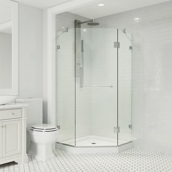 VIGO Piedmont 38 in. L x 38 in. W x 77 in. H Frameless Pivot Neo-angle Shower Enclosure Kit in Chrome with Clear Glass