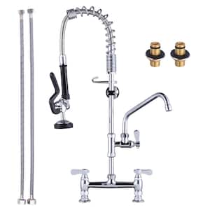 26 in. Triple Handles Pull Down Sprayer Kitchen Faucet with Pre-Rinse Sprayer in Chrome