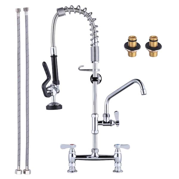 ARCORA 26 in. Triple Handles Pull Down Sprayer Kitchen Faucet with Pre-Rinse Sprayer in Chrome
