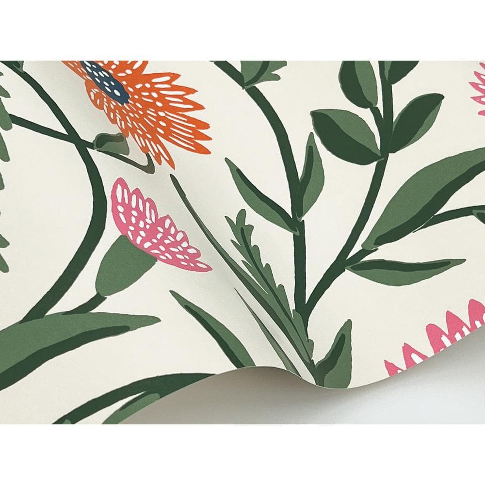 Coral Floral Non-Pasted Washable Wallpaper with Metallic Accents
