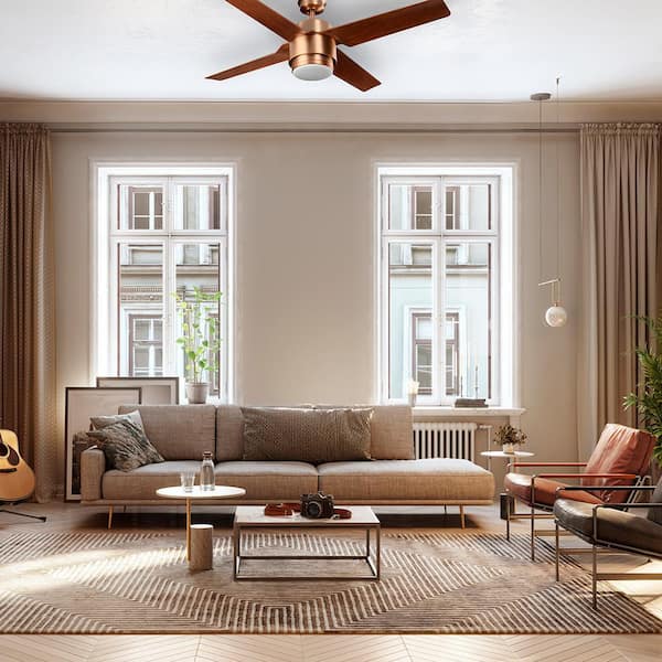Dinton 52 in. Matte Brass Outdoor Ceiling Fan with White Color Changing Integrated LED Light Kit and Remote Control