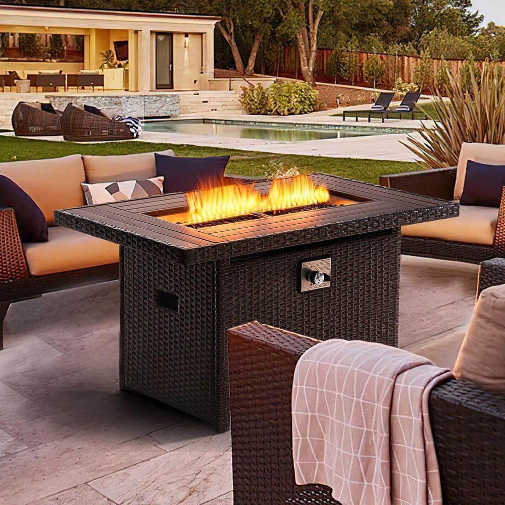 Sizzim 50,000 BTU 44.5 in. x 27 in. CSA Propane Outdoor Fire Pit Table ...