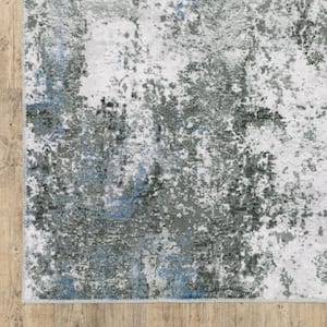 4' X 6' Silver Grey Charcoal And Light Blue Abstract Printed Stain Resistant Non Skid Area Rug