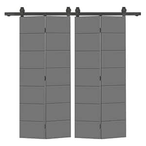 52 in. x 84 in. Light Gray Painted MDF Modern Bi-Fold Double Barn Door with Sliding Hardware Kit