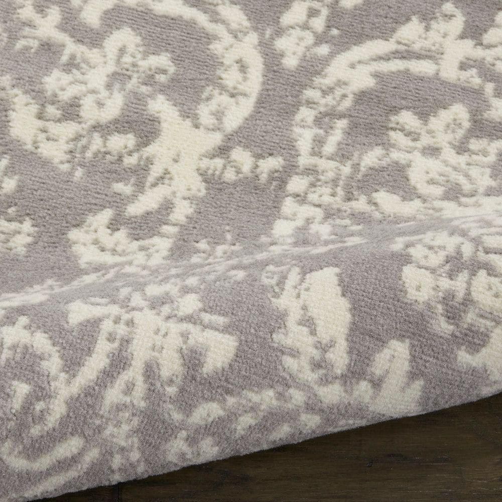 Gray and Ivory Damask 5'3" x 7'3" Synthetic Area Rug