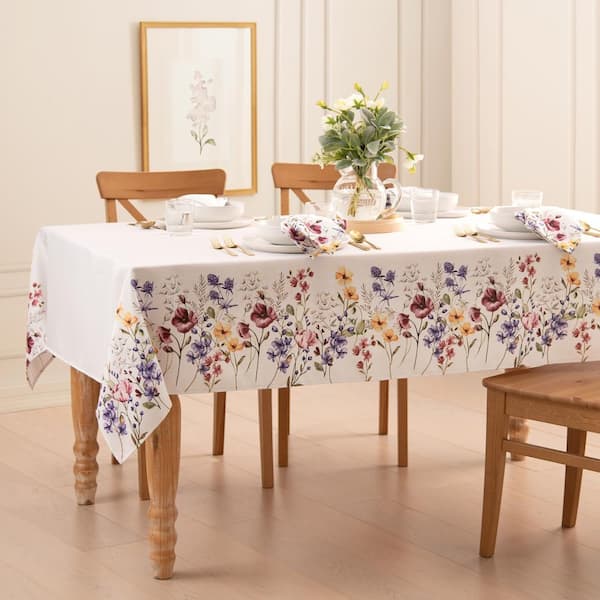 Threadmade Home Poppy Wildflower Bordered Tablecloth, Multicolor - 60"W x 102"L