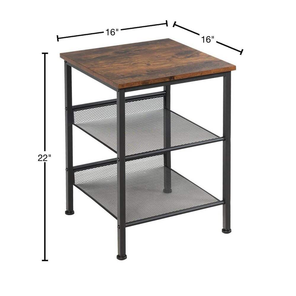Rustic Brown 3-Tier Wood and Metal End Table