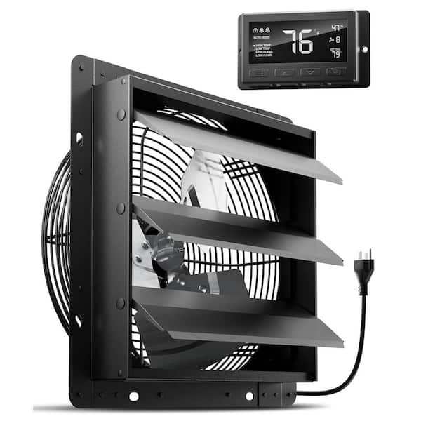 12 in. Wall Mounted Attic Fan with Thermostat, 971 CFM Shutter Exhaust Fan with Temperature Controller and EC Motor