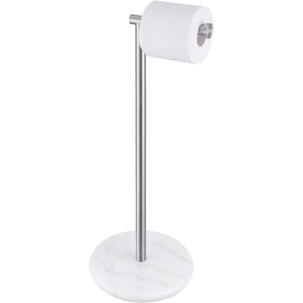 Free Standing Brushed Nickel Toilet Paper Holder Stand White Marble Ba —  Marmolux