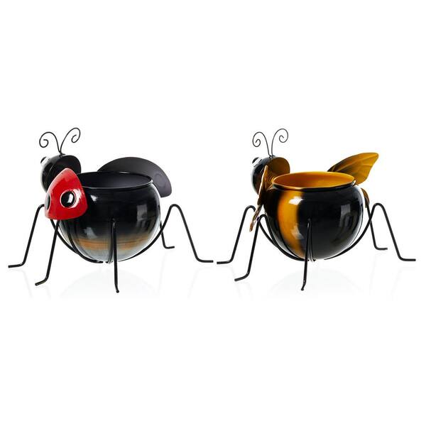 Glitzhome 7.25 in. H Metal Bee and Ladybug Metal Staute