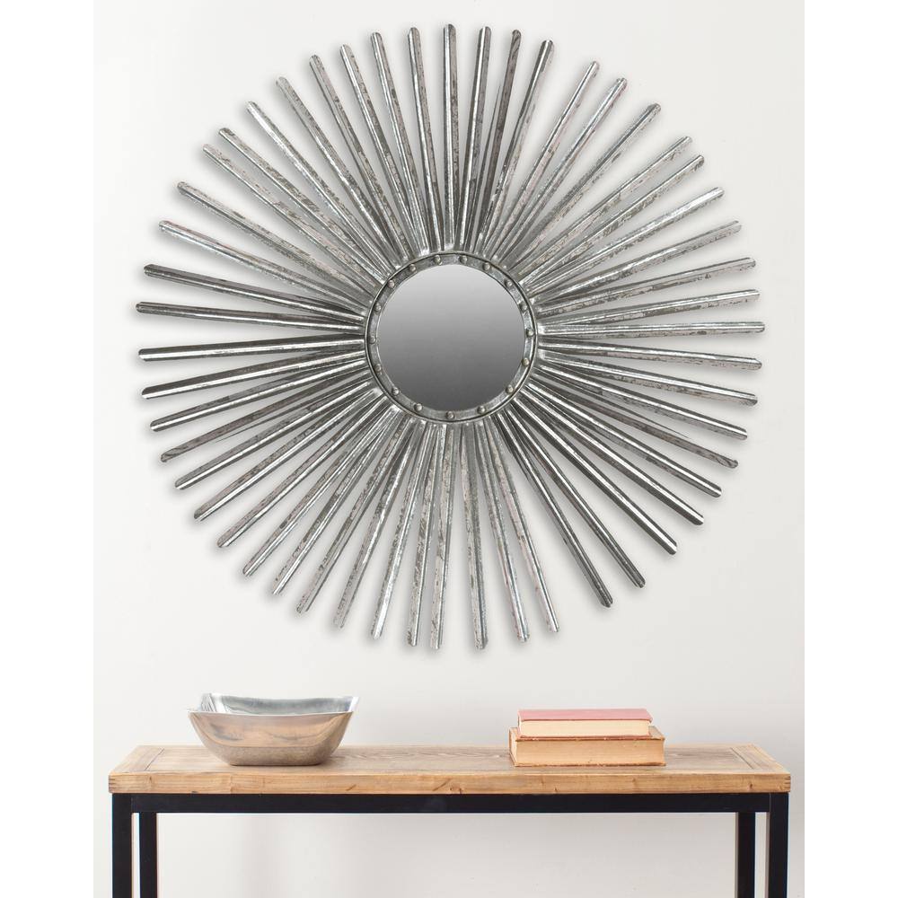 Radiant Silver 33.5" Contemporary Sunburst Round Mirror
