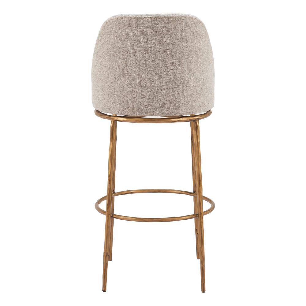 Beige and Gold Swivel Bar Stool with Metal Frame