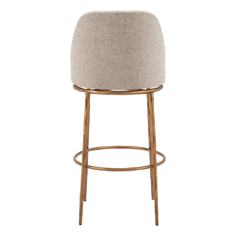Beige and Gold Swivel Bar Stool with Metal Frame