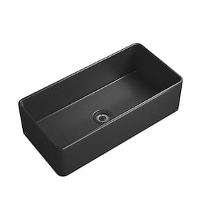 36 in. Undermount Ceramic 1-Compartment Commercial Kitchen Sink in Black