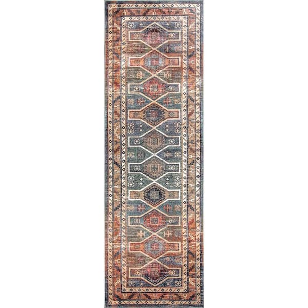 nuLOOM Monica Tribal Blue 3 ft. x 10 ft. Runner Rug