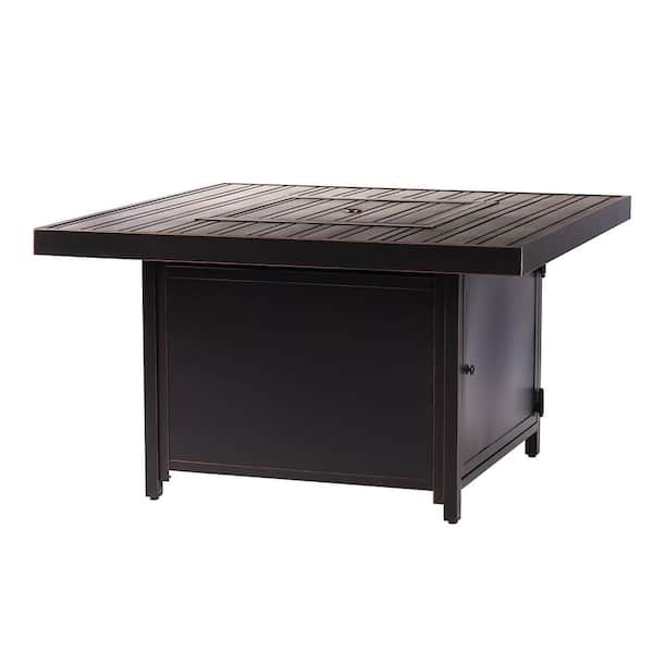 42 in. x 42 in. Copper Square Aluminum Propane Fire Pit Table with Glass Beads, 2 Covers, Lid, 55,000 BTUs