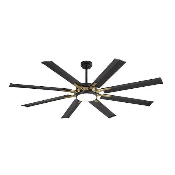 96 in. (8 ft.) Indoor Aluminum Blades Ceiling Fan with Integrated LED, Black and Gold