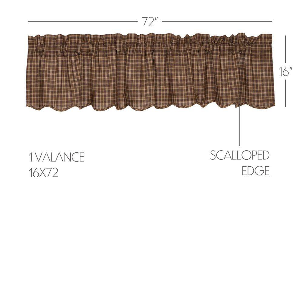 Prescott Dark Brown Cotton Plaid Scalloped Valance