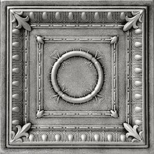 Romanesque Wreath Antique Silver 1.6 ft. x 1.6 ft. Decorative Foam Glue Up Ceiling Tile (259.2 sq. ft./case)