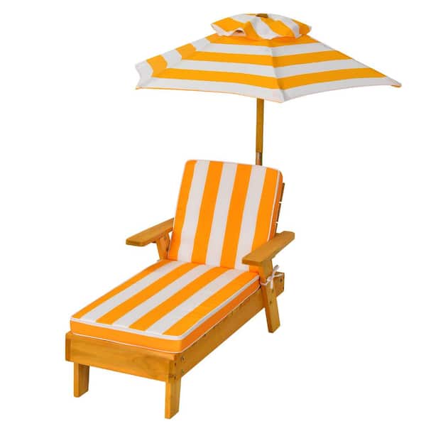 Costway Wood Outdoor Chaise Lounge Children's Portable Chair with Cushion