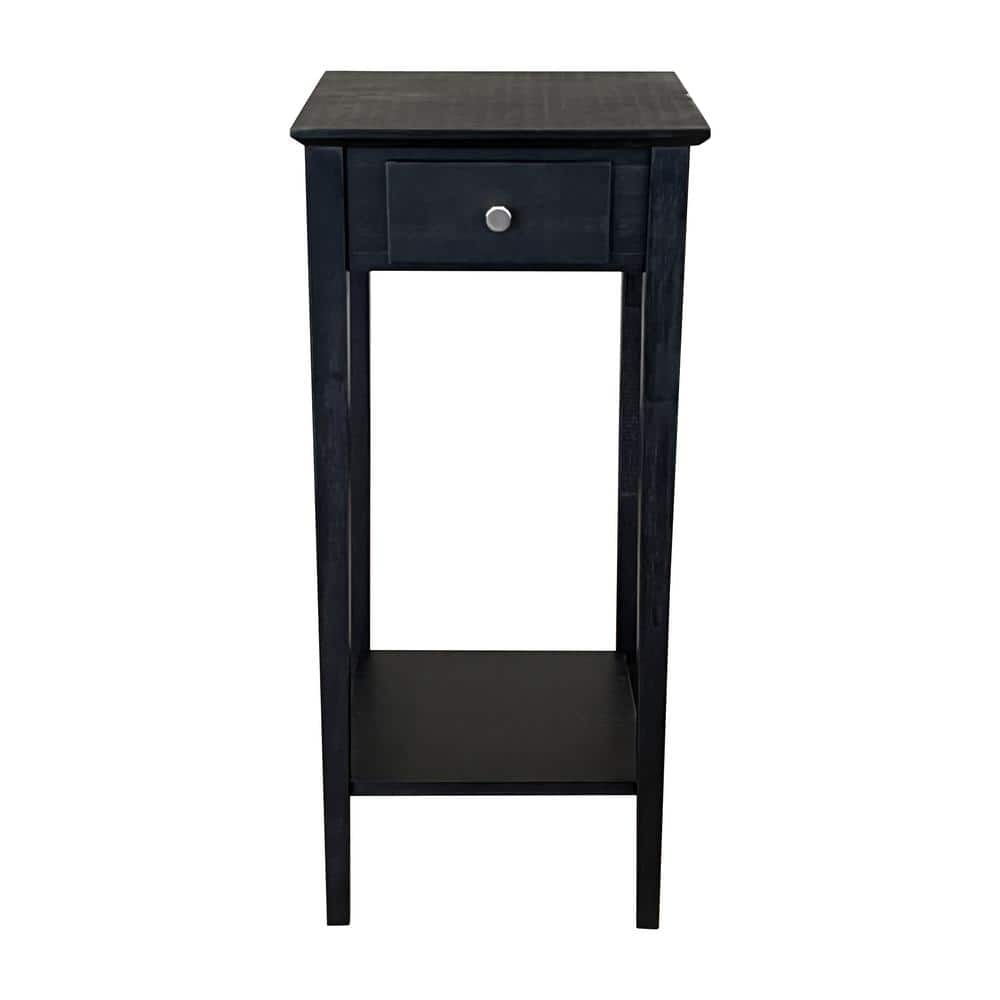 27 in. Charcoal Gray Square Bamboo Indoor Plant Stand with 2-Tiers and Draw
