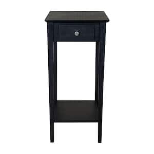 27 in. Charcoal Gray Square Bamboo Indoor Plant Stand with 2-Tiers and Drawer