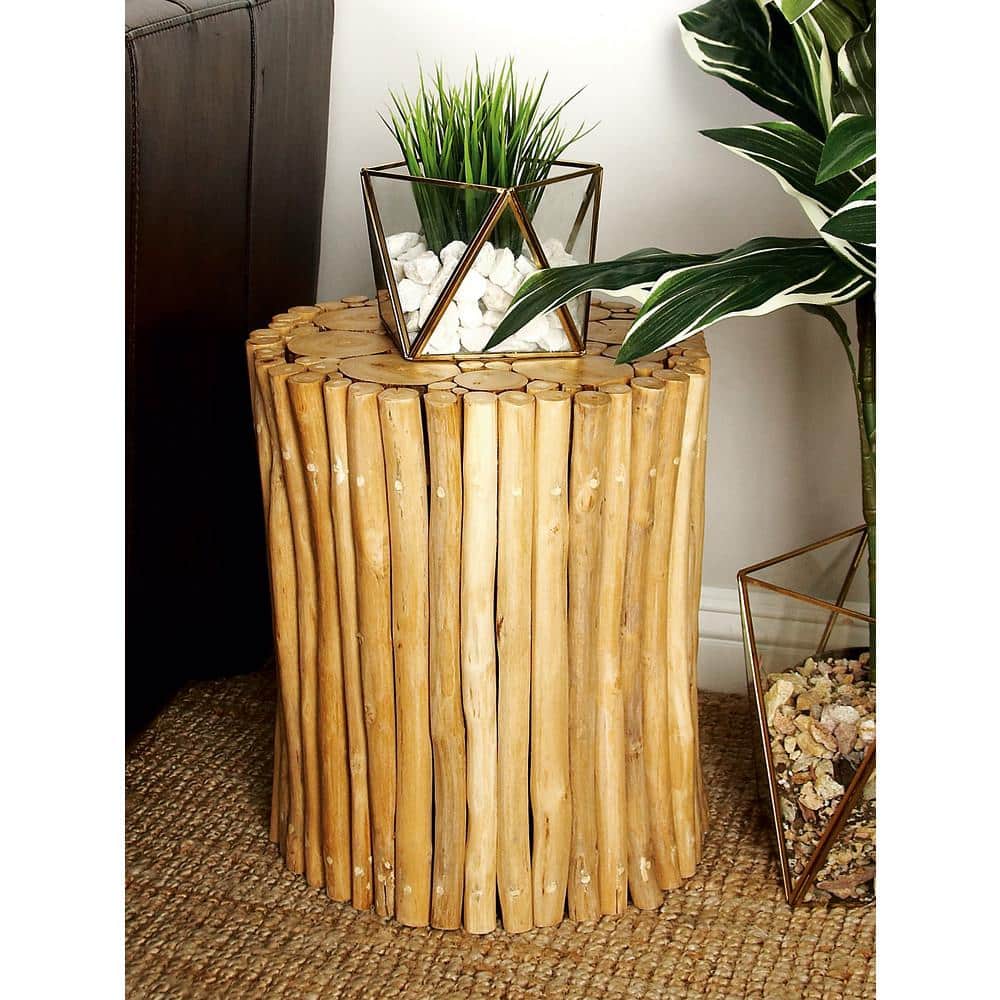 DecMode 14  x 16  Brown Teak Wood Handmade Accent Table with Stick Cluster Design  1-Piece