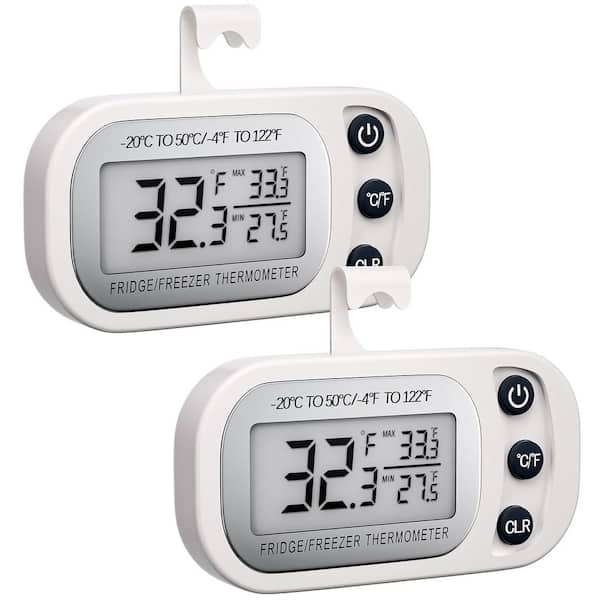 Aoibox Digital Frigerator Thermometer Refrigerator with Large LCD Screen Stand and Magnetic Back in White (2-Pack)