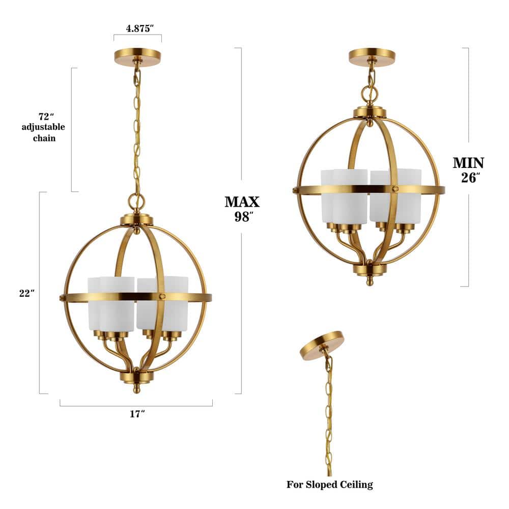 Elegant Farmhouse 22" Globe Pendant in Brass Gold with LED Lights