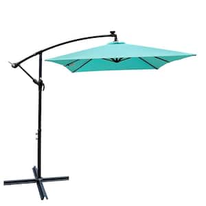 10 ft. Metal Cantilever Solar LED Outdoor Patio Umbrella in Turquoise