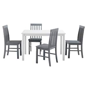 5-Piece Modern Farmhouse Dining Room Set - Solid White/Grey