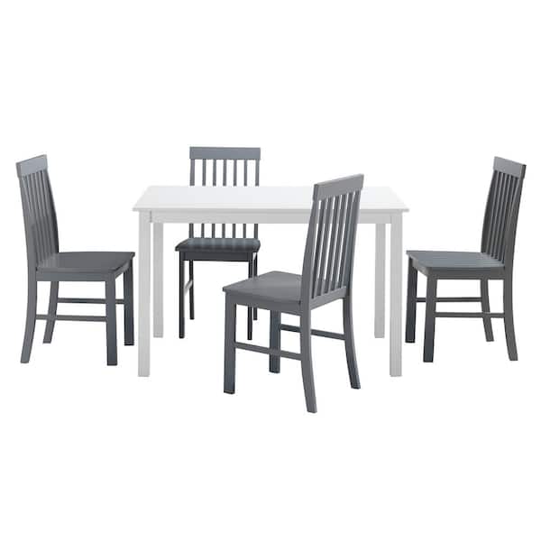 5-Piece Modern Farmhouse Dining Room Set - Solid White/Grey