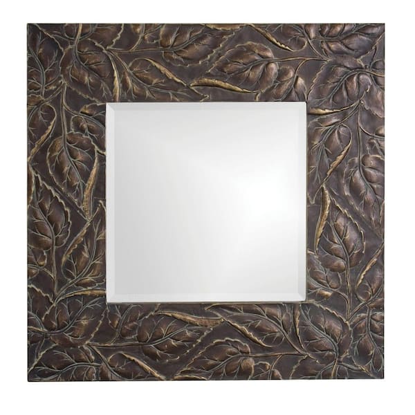 Unbranded 31 in. x 31 in. Wood Framed Mirror in Antique Bronze with Verde and Relief Accents