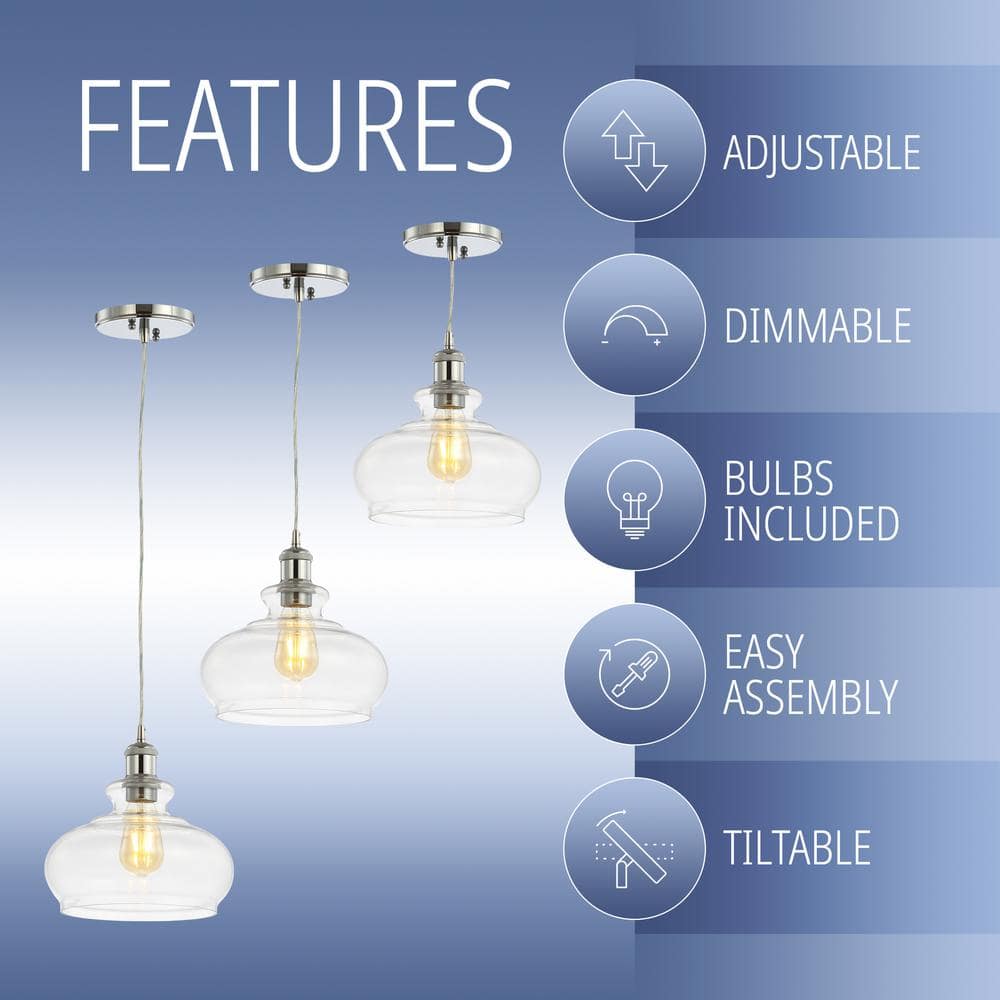 Wyatt 9.5" Chrome Polished Clear Glass LED Pendant Light