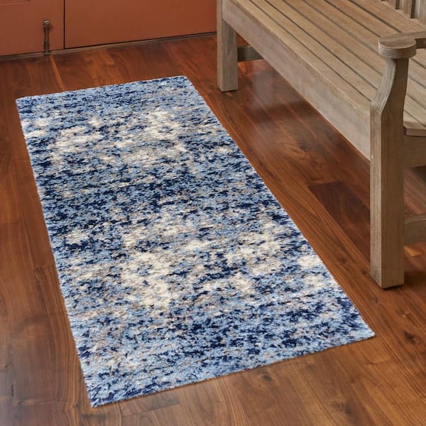 Holmby Halsbury Navy 2 ft. x 6 ft. Abstract Shag Indoor Runner Rug