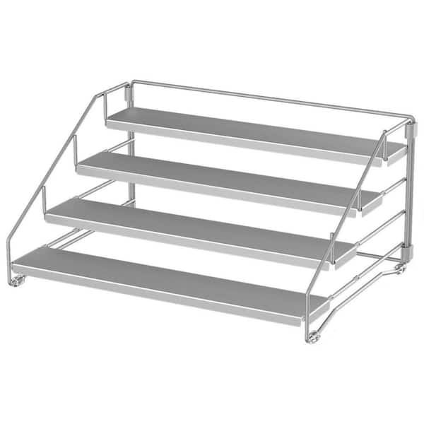 4 Tier Gray Adjustable Depth Cabinet Countertop Spice Rack Organizer Metal Seasoning Storage Shelf