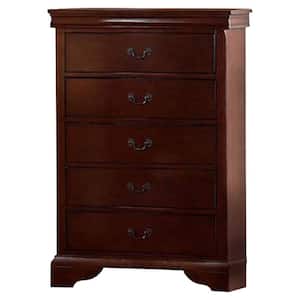 Decorously Functional 5-Drawer Cherry Pine Wood, Plywood and Birch Veneer Chest 15 in. D x 32 in. W x 47 in. H