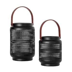10.5 in. and 7.25 in. Modern Black Caged Lantern Set of 2, Metal