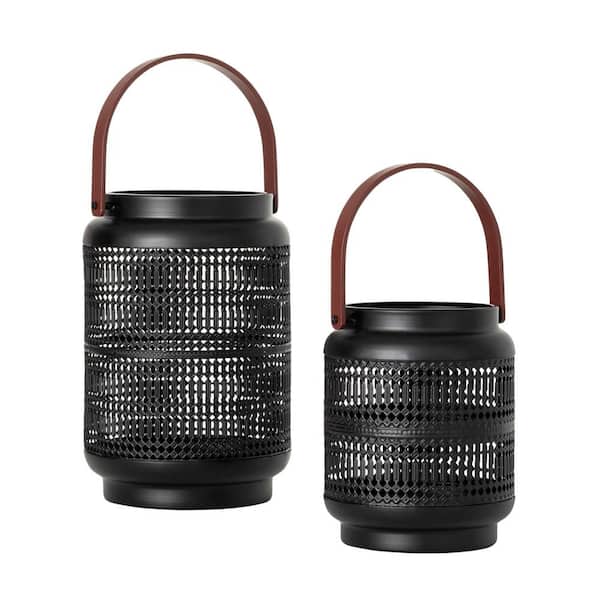 SULLIVANS 10.5 in. and 7.25 in. Modern Black Caged Lantern Set of 2, Metal