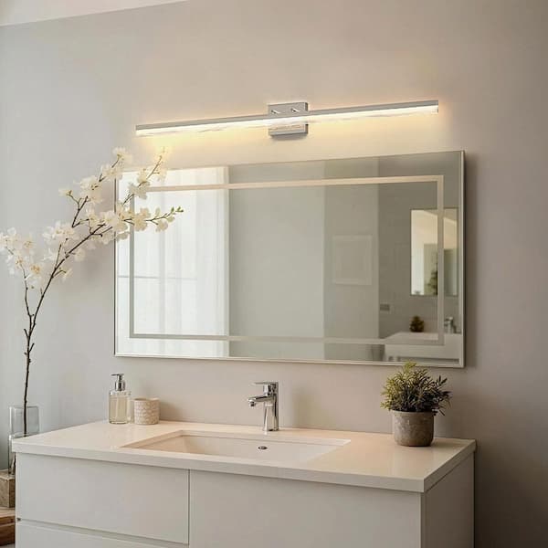 48 in. 1-Light Brushed Nickel Integrated LED Vanity Light with Acrylic Shade, 32W Linear Wall Sconce for Bathroom Mirror