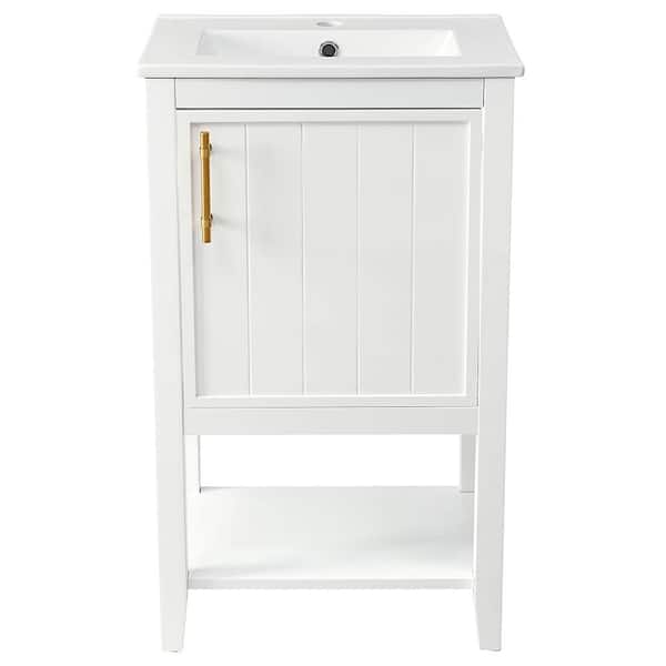 20 in. Freestanding Bath Vanity Cabinet in White with White Ceramic Sink, Soft Closing Door, Storage Rack